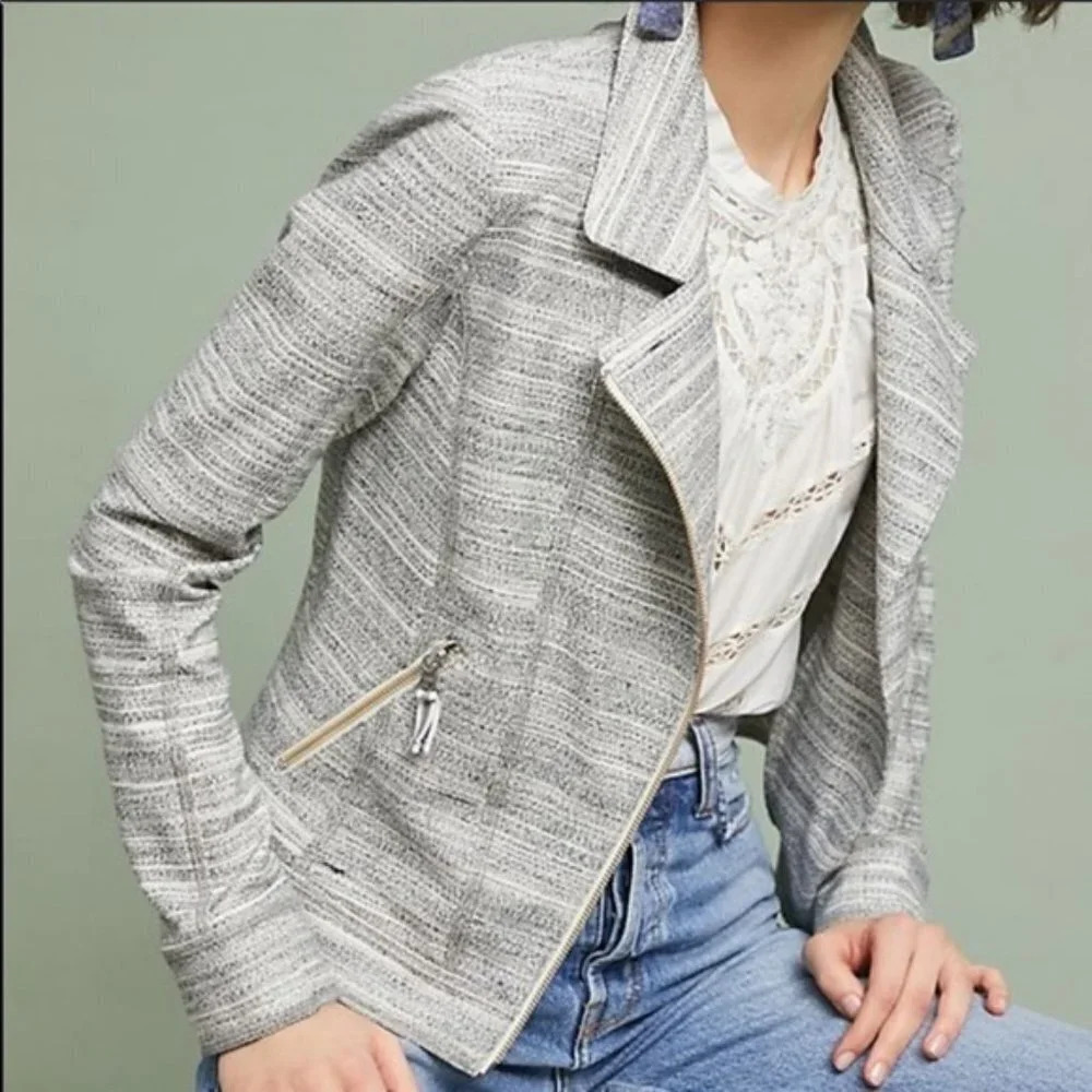Anthropologie Caitlin Knit Moto Jacket in Gray - Size XS Petite